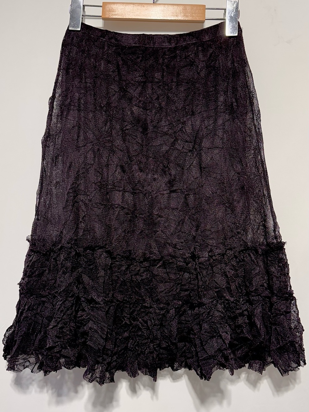 Lauren Vidal Black Mesh Ruffle Midi Skirt S Romantic Fairy Grunge Y2K